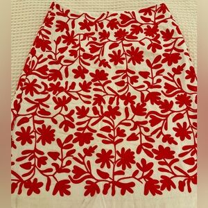 NWOT Boden embroidered crewel boho floral red and tan A-line skirt.